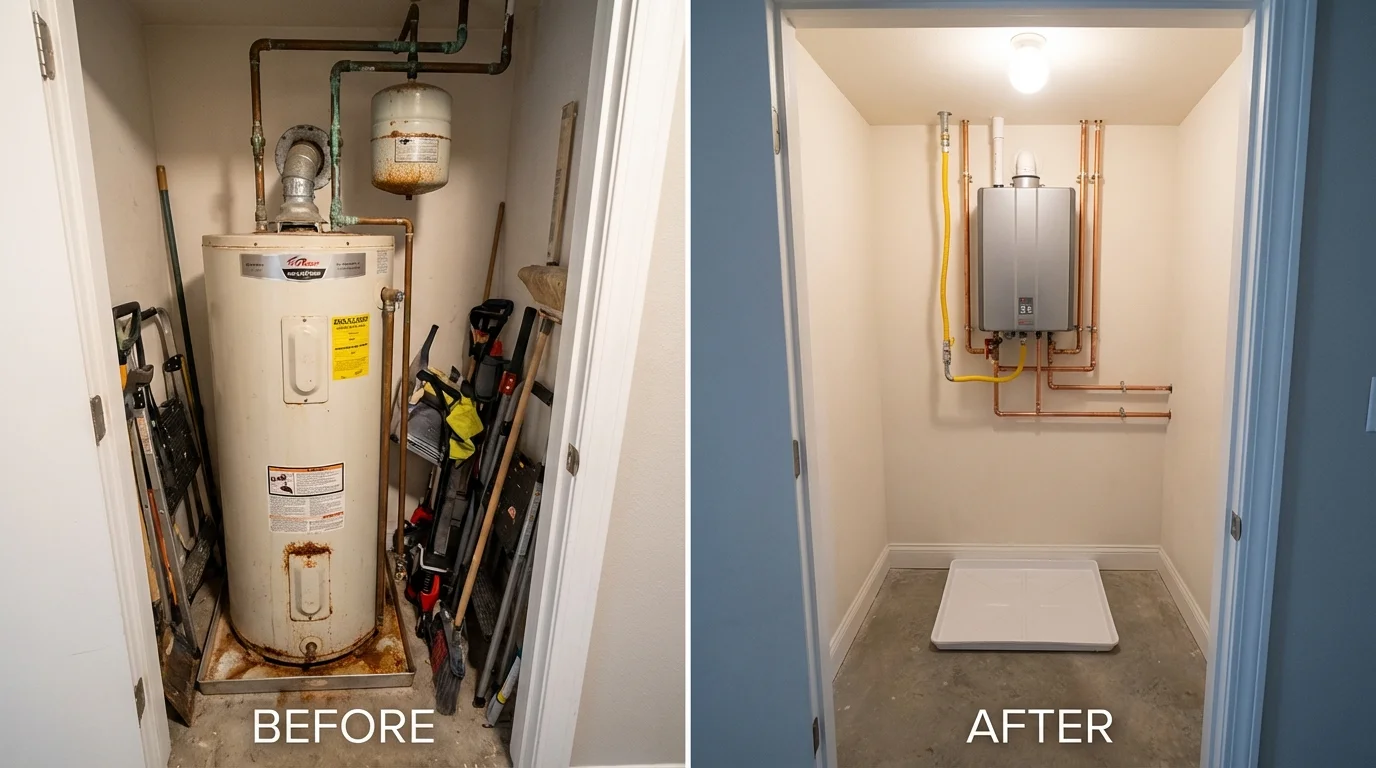 Tank water heater versus wall-mounted tankless unit comparison for Solana Beach, CA homeowners