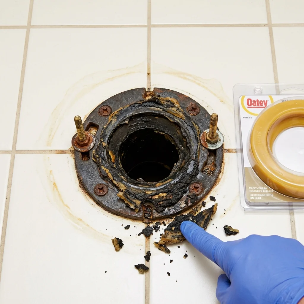Failed wax ring showing water seepage at the base of a toilet in a Solana Beach, CA home